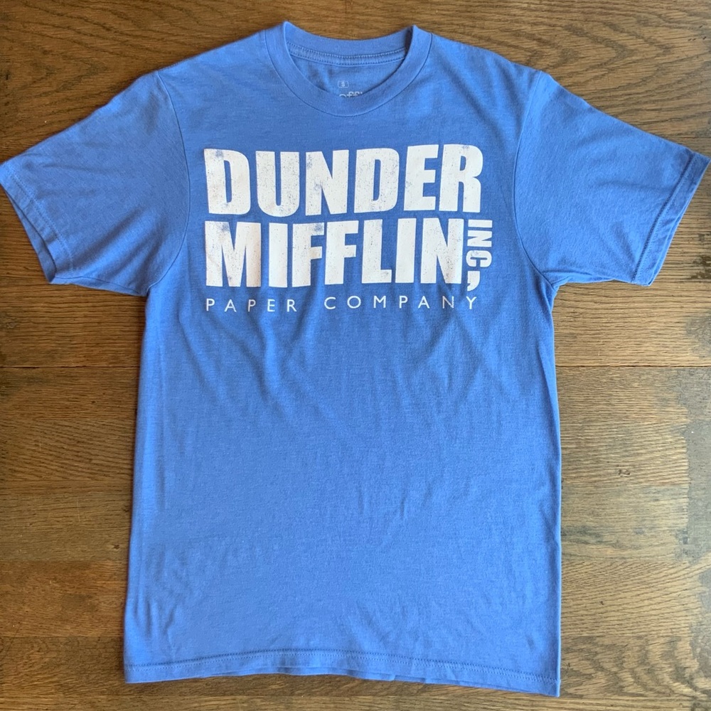 The Office 'Dunder Mifflin Paper Company' Womens T-Shirt-Blue-Size XS-Fair